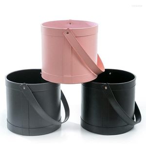 Bloemist Hat Boxes Lederen Handheld Round Box Candy Gift Packaging For Gifts Christmas Flowers Living Vase4070575