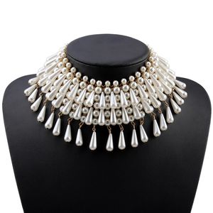 Chunky Bead Statement Teardrop Hanger Gesimuleerde Pearl Choker Ketting Voor Vrouwen Goud Kleur Ketting Kraag Neck-Lace