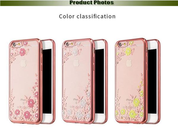 Diamond Bling Soft TPU Clear Phone Contraportada Secret Garden Flowers Case para Iphone 5 6s 6 plus 7 7plus Samsung s6 s7