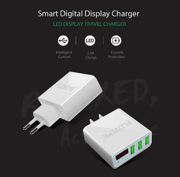 Chargeur USB FLOVEME 15W 3 ports + affichage LED chargeurs de téléphone portables adaptateur de voyage de charge USB rapide pour iPhone X 8 Samsung S8