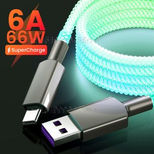 Flow Luminous Lighting USB Type C Cable 6A 66W For Huawei P50 Honor 5A Fast Charging USB C Charger Data Cable for Xiaomi