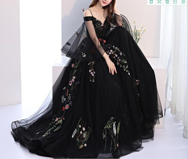 Fleur Une Ligne Robes De Bal Spaghetti Sangle Sans Manches En Dentelle Appliques Manches Longues Robe De Soirée Plage Robe De Soirée Fête Pageant Porter Sur Mesure