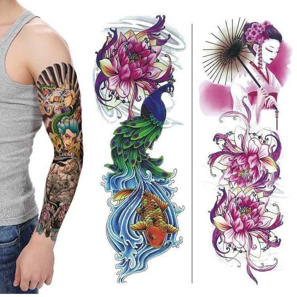 Autocollant de tatouage de bras de fleur, autocollants imperméables pour hommes et femmes, simulation complète de geisha ukiyoe, grande image