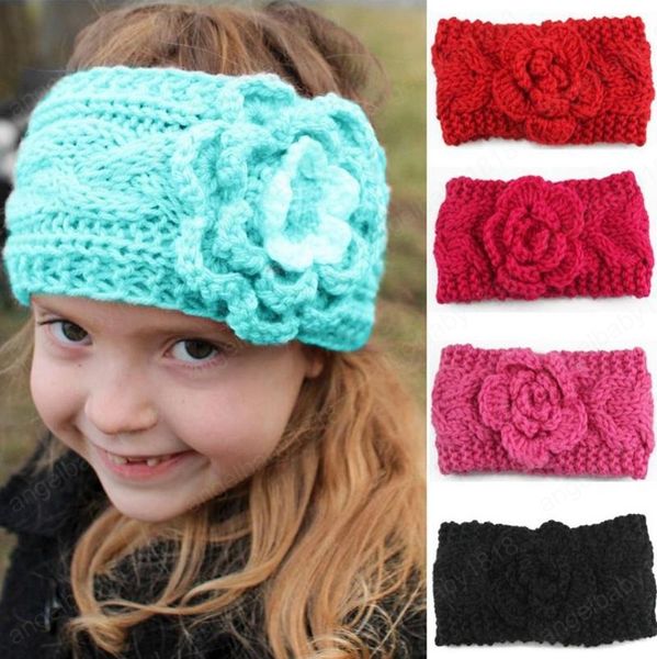 Diademas de flores para niña, diademas de punto, calentadores de oreja trenzados para niños, diadema cálida de invierno, accesorios para el cabello de moda, 8 colores