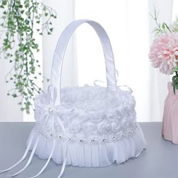 Panier de fleurs en dentelle pour cérémonie de mariage, fausses fleurs, décor en Satin, sac cadeau pour bonbons, Banquet, vacances, usage quotidien, 240318