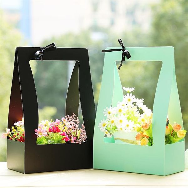 Panier de fleurs en carton, 5 pièces, boîte d'emballage de fleurs portable, étanche, sac de transport de fleurs fraîches pour fleuriste, vert, noir, rose, 229M