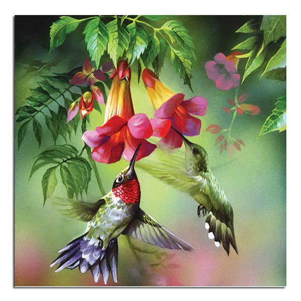 Fleur oiseau 20x20 couture carré broderie bricolage diamant peinture perceuse strass plein collé motif décoration peintures