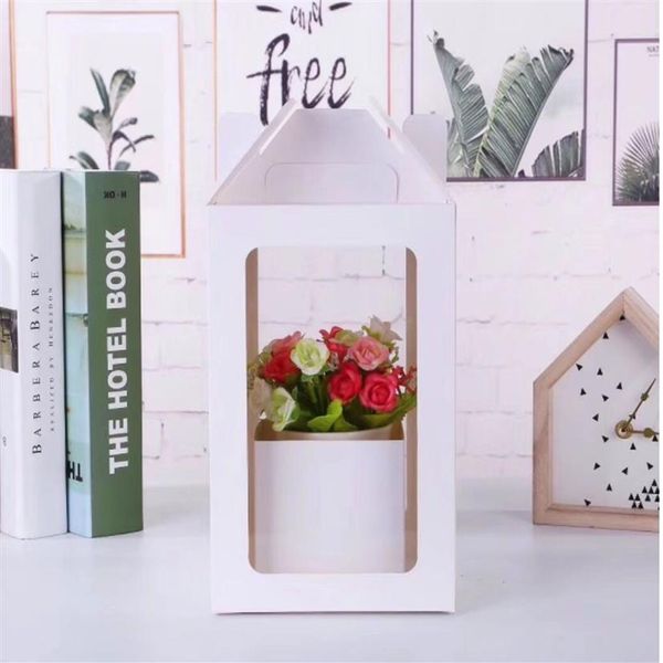 Bouquet de fleurs boîtes d'emballage fleurs emballage cadeau haut de gamme Transparent PVC fenêtre à main papier Kraft Box275R