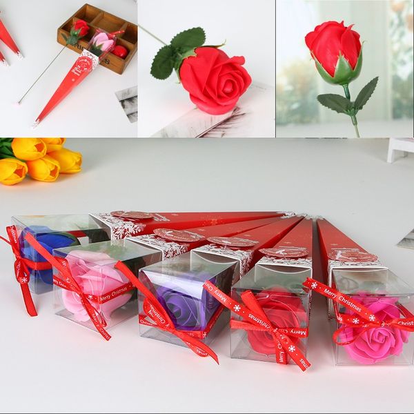 Caja de flores Cónico Rojo Solo Jabón Rosa Boda Hogar Festival Día de San Valentín Regalo Flor Fiesta Cinta Transparente 1 9xya G2