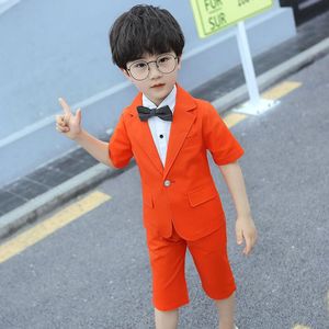 Flower Boys Formal Suits Summer 2pcs Short Sleeve Blazer+Shorts Children Kids Wedding Birthday Dress Clothing Set 93 Z2