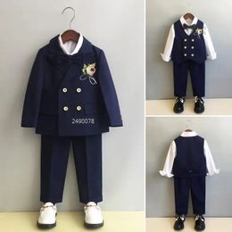 Traje de boda para niños de flores, vestido de pografía para niños, traje de chaqueta Formal puesta en escena para niños, traje de ceremonia de cumpleaños para bebé 240130