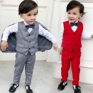 Costume de mariage de garçons de fleur Japon enfants veste gilet pantalon 3pcs ensemble enfants formel smoking hôte danse fête performance robe costume 240122