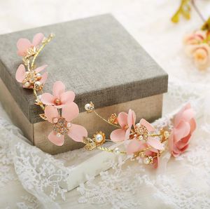 Couvre-chef de mariée fleur fait à la main cheveux de diamant rose accessoires de mariage de mariée bandeau