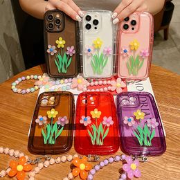 lente bloem lichtgevende hoesjes voor iphone 15 14 pro max plus 13 12 11 xr x xs 8 7 6 iphone15 zachte tpu glow in dark schokbestendig mode bloemen fijn gat cover met kralenketting