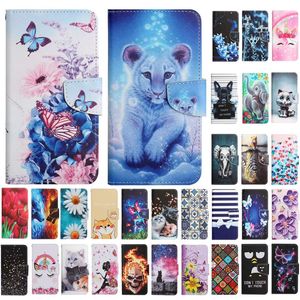 Bloem vlinder lederen portemonnee kisten voor iPhone 14 pro max 13 mini 12 11 xs xr 7 8 cartoon print kat tijger boog hondenkaart slot houder flip cover zakje zakje