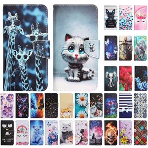 Bloem vlinder lederen portemonnee kisten voor Samsung S23 plus S22 Ultra S21 A14 A33 A53 A73 A13 5G A23E A04S Cartoon Print Cat Tiger Bow Dog Card Slot Holder Flip Cover Pouch