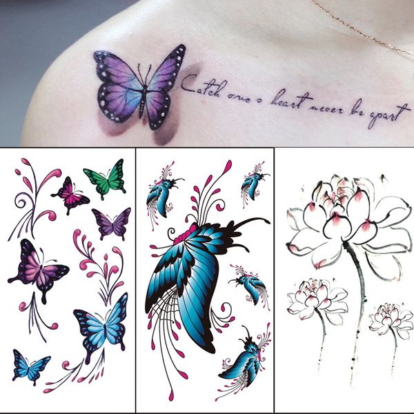 Fleur papillon temporaire tatouage autocollant corps jambes bras Art réaliste faux tatouage Festival fête Bikini femmes filles maquillage 1 PC