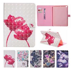 Fleur papillon portefeuille porte-carte support en cuir PU étui intelligent pour iPad 5/6/8/9.7 2017 2018 Mini 123 4 Samsung Tab S4