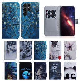 A55 Flower Cas pour Samsung S24 Ultra plus A35 A05 A05S A15 S23 Fe A14 5G A15 M34 Moto Edge 40 NEO G84 G54 G14 Portefeuille en cuir Wolf Tiger Id Card Slot Holder Holder Pouchage Pouchage