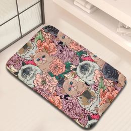 Alfombras de baño de gato de flores alfombras de cocina sin deslizamiento