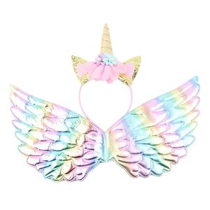 Orejas de gato de flores lindas bandas de cabello de unicornio alas de diabiso de unicornio alas de arco iris para niños accesorios para la fiesta de cumpleaños de cumpleaños 240516