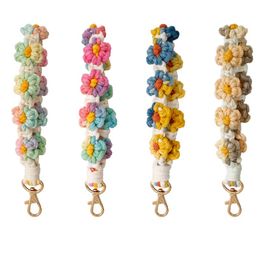 Fleur chrysanthème porte-clés coton corde fleur fait à la main bricolage tissé à la main porte-clés sac accroche bijoux de mode