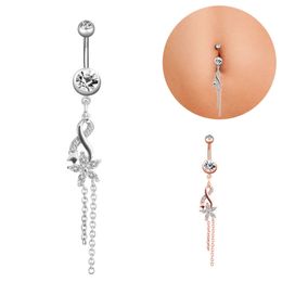 Bloem kristal buik knop ringen zirkoon drop dangle lichaam piercing sieraden vrouwen strand navel ring