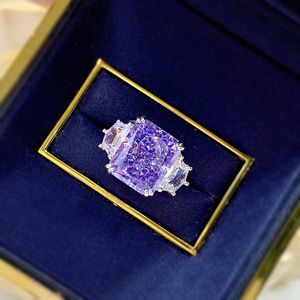 Flower Cut 6ct Amethyst Diamond Ring 100% Real 925 Sterling Silver Party trouwringen voor vrouwen beloven verloving sieraden