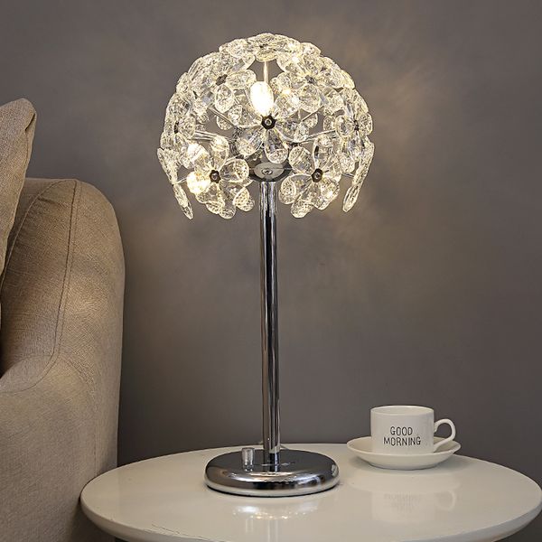 Lámpara de mesa de cristal con diseño de flores, iluminación dorada y plateada moderna, AC110V, 220V, luces para sala de estar y dormitorio