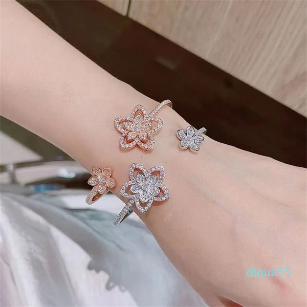 Fleur Designer Bracelet Bracelet Doux Rose Argent Or Bracelets Bracelets avec Brillant Cristal Diamant Bijoux