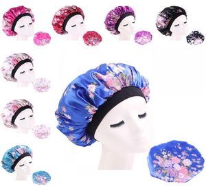 Fleur Élasticité Chapeaux Aménagés Tête Wrap Cheveux Bonnets Circulaire Satin Soie Bain Sommeil Chapeau À Large Bord Salle De Douche Accessoires Dame 4 1719976