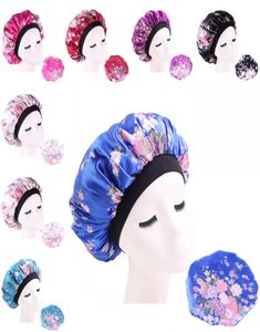 Fleur Élasticité Chapeaux Aménagés Tête Wrap Cheveux Bonnets Circulaire Satin Soie Bain Sommeil Chapeau À Large Bord Salle De Douche Accessoires Dame 4 5161606