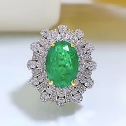 Flower Emerald Diamond Ring 100% Real 925 Sterling Silver Party Wedding Band Rings For Women Bridal Promise Engagement Sieraden