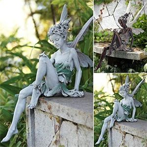 Flower Fairy Sculpture Tuin Landscaping Yard Art Ornament Hars Turek zit Standbeeld Outdoor Angel Figurines Craft Decoratie Q0811