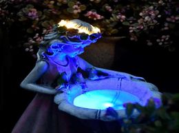 Fleur Fairy Solar Decoration Resin Garden Statue Solar Light Glow in the Dark Yard Sculpture Outdoor Angel Figure Garden Decor Q06361146