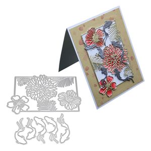 Bloem vis achtergrond frame metalen snijden sterft voor scrapbooking diy album embossing map papier kaart maker sjabloon decor stencils ambachten