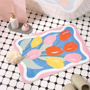 Fleur Tapis De Sol Salon Décor Tapis Salle De Bains Antidérapant Absorbant Paillassons Chambre Chevet Tapis Doux Mignon Foot Pads 211109