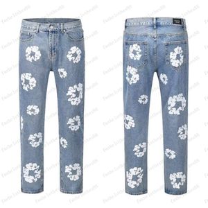 Jeans met bloemenprint High street broeken Oversized streetwear rechte casual denimbroeken voor heren en dames