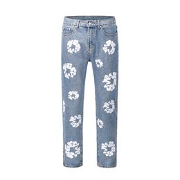 Bloem Full Print Jeans Broek Oversized Designer Streetwear Straight Casual Denim Broeken voor heren en dames{category}