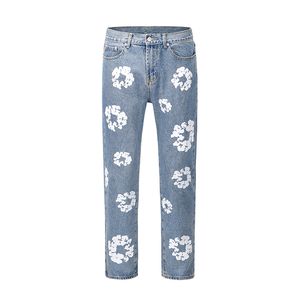 Pantalon en jean imprimé fleuri, Streetwear surdimensionné, droit, décontracté, pour hommes et femmes, en Denim, 275