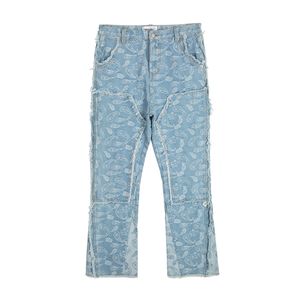 Jean évasé Baggy en Patchwork imprimé fleuri pour hommes, pantalon droit surdimensionné en Denim