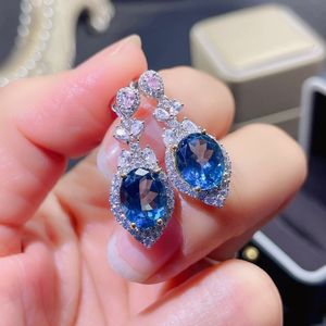 Bloem Edelstenen Dangle Earring 925 Sterling zilveren Party Wedding Drop Oorbellen voor Vrouwen Bruidsbelofte Sieraden Cadeau