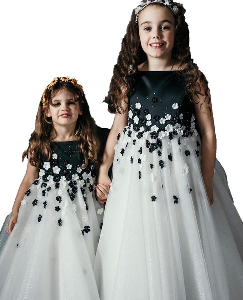 Robe de demoiselle d'honneur 2023 en tulle à paillettes blanches et marine, robe de première communion pour petit enfant, nourrisson, baptême, demoiselle d'honneur junior, invité de mariage