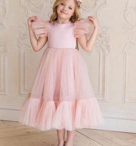 Fleur Girl Robe Enfants Bridemaid Robes de mariée pour enfants Robe Rose Tulle Robes 2021 Nouveaux Girls Boutique Party Pareant porter des ratages élégantes