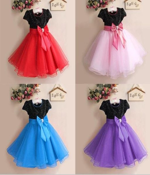 Vestido de niña de flores Europa y América Paillette Fiesta de bodas para niños Vestidos de princesa Vestido de fiesta con cinta Vestido grande con lazo para niños Wea4777966