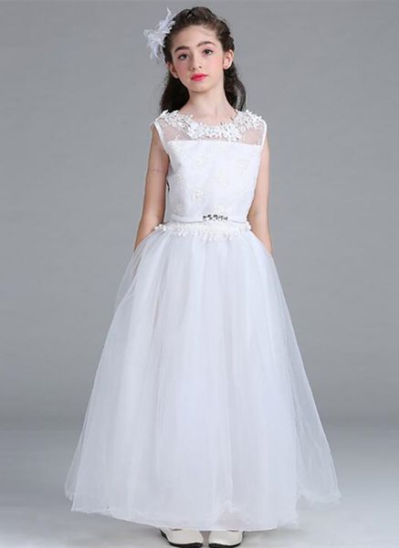 Robe de fille de fleur pour la fête de mariage blanc élégant dentelle Tulle fille robe formelle robes de première Communion pour adolescente