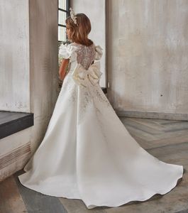 Robes à fleurs pour filles, robe de bal, à manches courtes, robes de concours avec nœud en Tulle appliqué pour fête de mariage