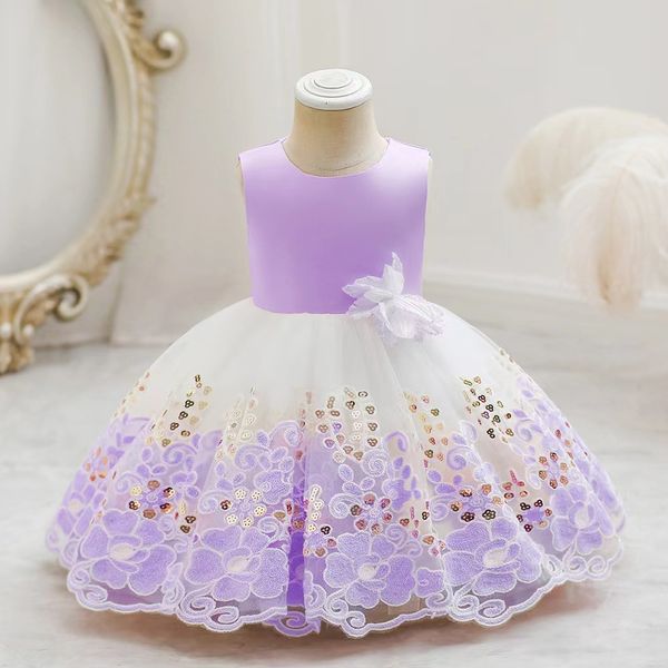 Vestidos de niña de flores para bodas Vestidos lindos y encantadores para niñas Lentejuelas Volantes de cristal Una línea Vestidos de cumpleaños de tul para bebés Vestidos modernos de comunión