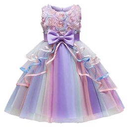 Bloem meisje jurken voor bruiloften kinderen regenboog boog Nieuwjaar carnaval fairy vestido fancy meisjes verjaardagspartij prinses kostuums G1215