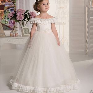 Bloem meisje jurken voor bruiloften korte mouw full lace sleutelgat rug enkellange boho prinses communie voor kinderen avondjurken